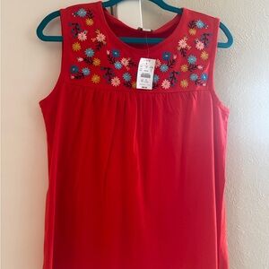 JCrew Embroidered Sleeveless Red Women's Tank Top. NWT. Medium